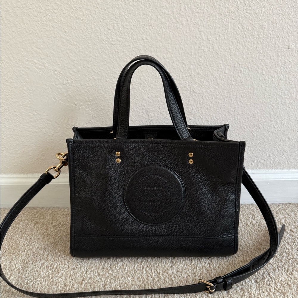 Coach Black Leather Tote with Gold Accents